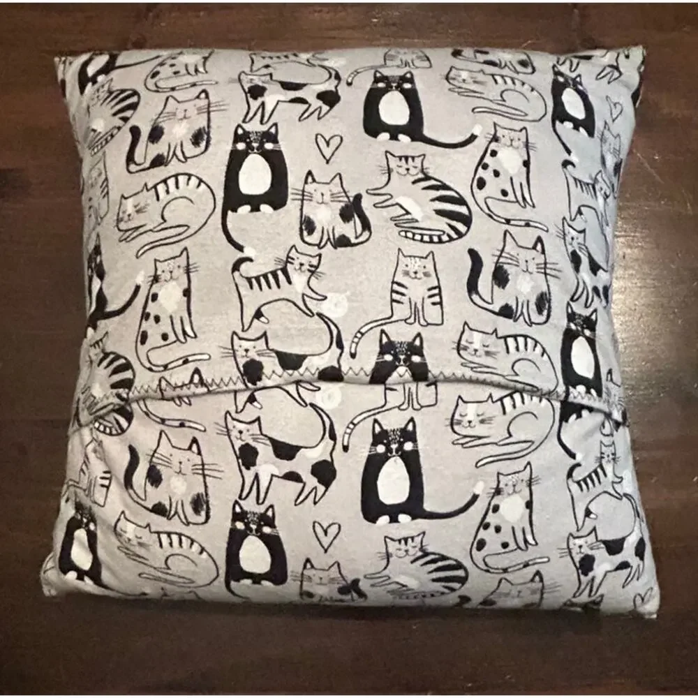 Cute Cat Print Throw Pillow Cover Gray‎ Black Whimsical Home Decor Lightweight